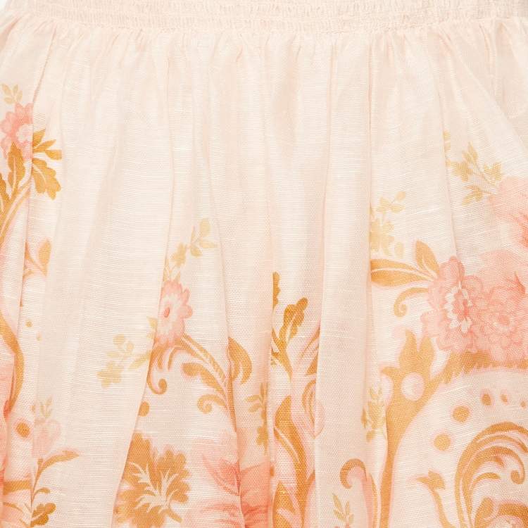 مملوكة مسبقًا Zimmermann Pink Printed Linen & Silk Mini Skirt S