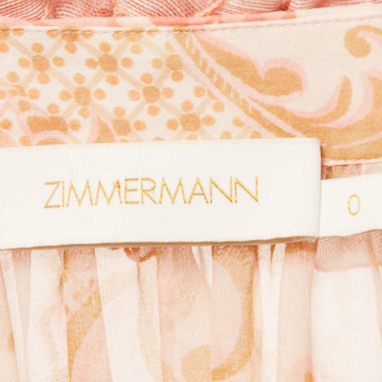 Pre Owned Zimmermann Pink Printed Silk Blend Top XS