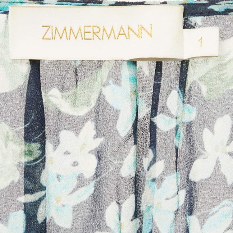 Pre Owned Zimmermann Blue Floral Print Crepe Ruffled  Wrap Mini Dress S