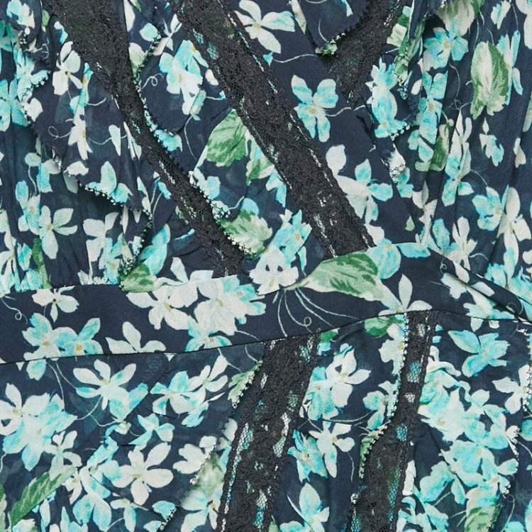 Pre Owned Zimmermann Blue Floral Print Crepe Ruffled  Wrap Mini Dress S