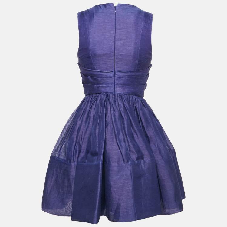 Pre Owned Zimmermann Blue Linen Blend Tama V-Neck Mini Dress XS