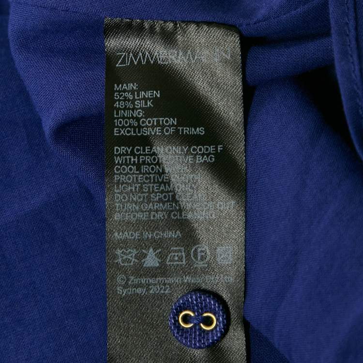Pre Owned Zimmermann Blue Linen Blend Tama V-Neck Mini Dress XS