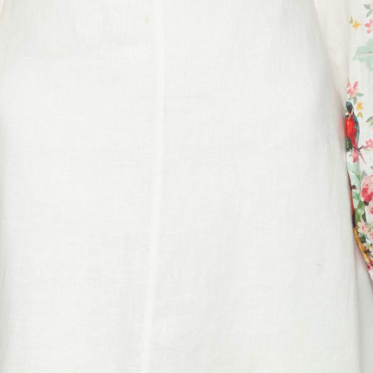 Pre Owned Zimmermann White Floral Print Linen Maxi Dress XS