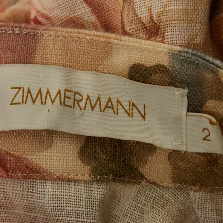 مملوكة مسبقًا Zimmermann Beige Floral Print Linen Belted Midi Dress M