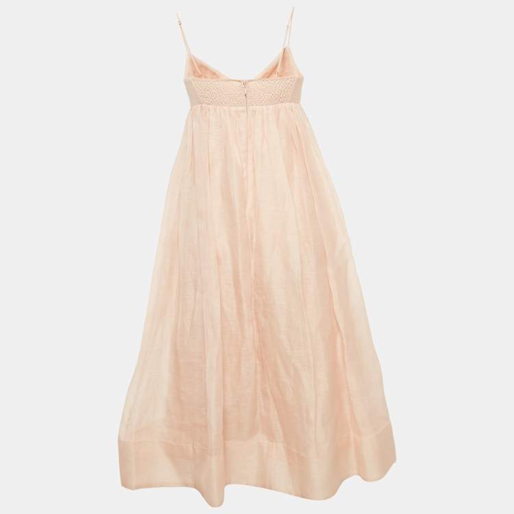 Pre Owned Zimmermann Pink Linen Blend Midi Dress S