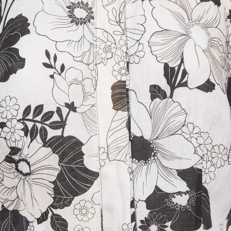Pre Owned Zimmermann White Floral Print Linen Button Front Blouse L