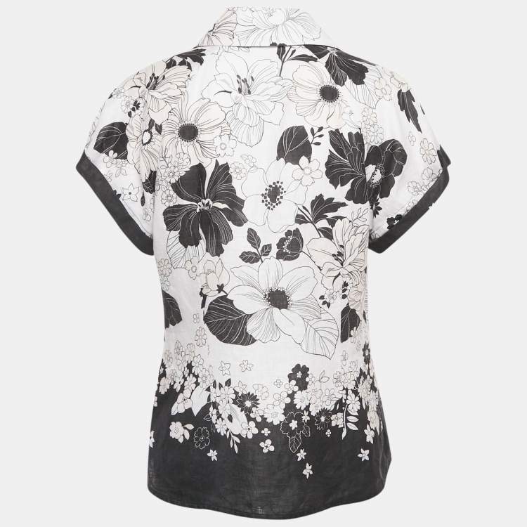 Pre Owned Zimmermann White Floral Print Linen Button Front Blouse L
