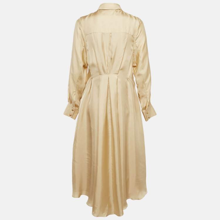 Pre Owned Zimmermann Beige Silk Pleated Midi Shirt Dress L