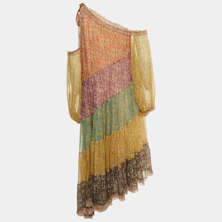 Pre Owned Zimmermann Multicolor Floral Print Silk Paneled Carnaby Midi Dress L