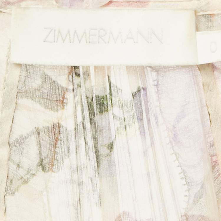 Pre Owned Zimmermann Beige Floral Print Silk Tiered Mini Dress S