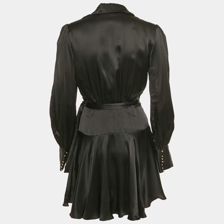 Pre Owned Zimmermann Black Silk Mini Wrap Dress S