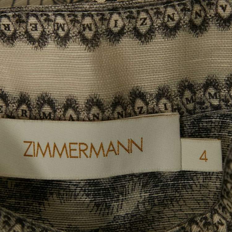 Pre Owned Zimmermann Off-Linen Printed Linen and Silk Button Front Blouse XL