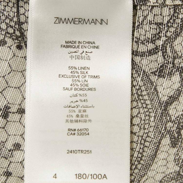 Pre Owned Zimmermann Off-Linen Printed Linen and Silk Button Front Blouse XL