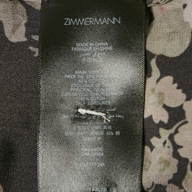 Pre Owned Zimmermann Black Floral Print Silk Neck Tie-Up Button Front Blouse S