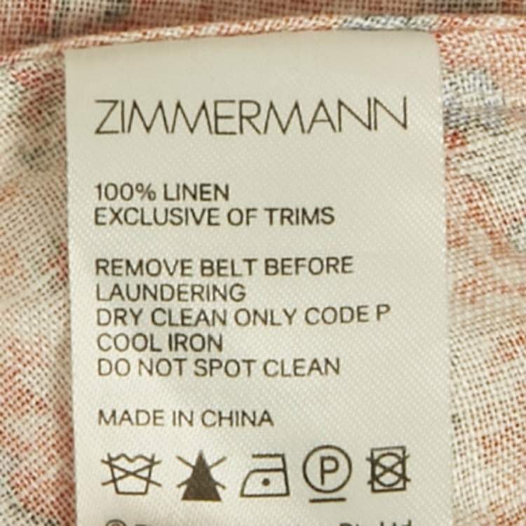 Pre Owned Zimmermann Orange Floral Print Linen Belted Mini Dress M