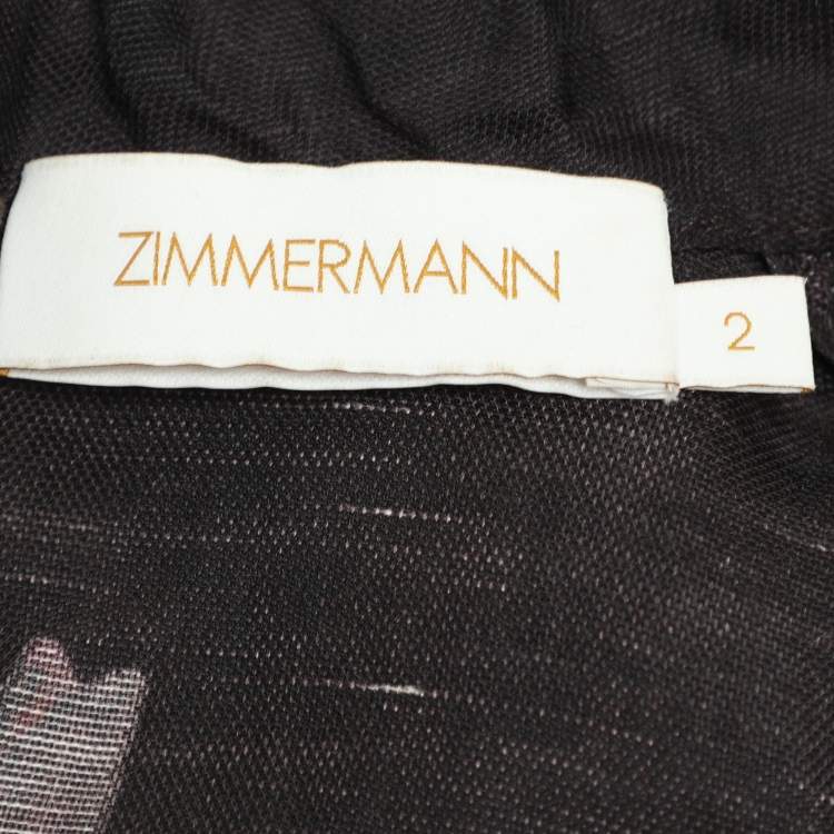 Pre Owned Zimmermann Black Linen Silk Luminosity Liftoff Flower Midi Dress M
