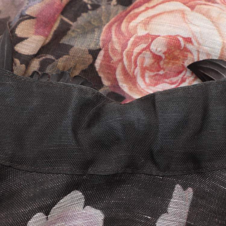Pre Owned Zimmermann Black Linen Silk Luminosity Liftoff Flower Midi Dress M
