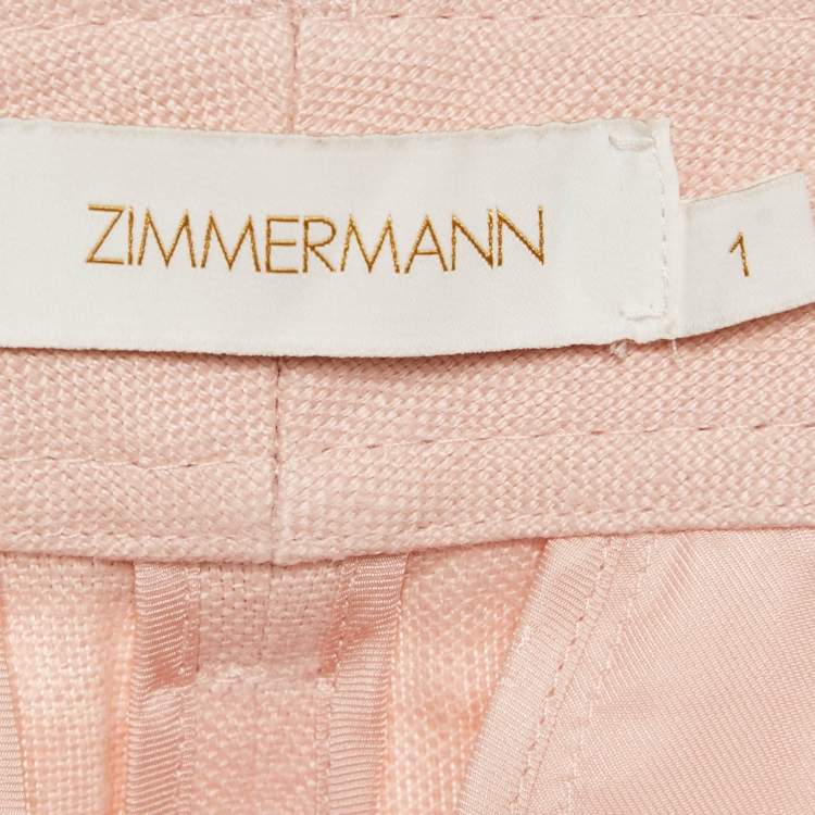 Pre Owned Zimmermann Pink Linen Belted Flared Trousers M