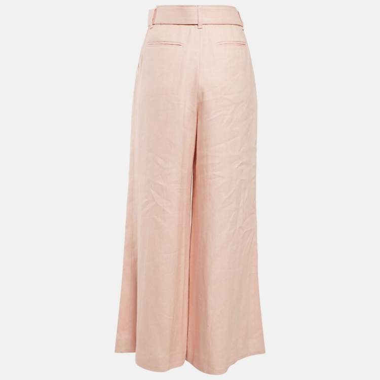 Pre Owned Zimmermann Pink Linen Belted Flared Trousers M