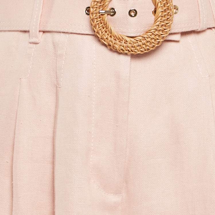 Pre Owned Zimmermann Pink Linen Belted Flared Trousers M