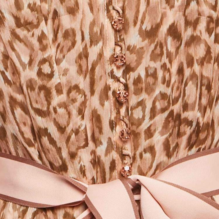 Pre Owned Zimmermann Brown Animal Printed Silk Belted Tempa Midi Dress S