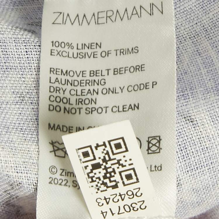 Pre Owned Zimmermann Purple Printed Linen Belted Mini Dress S