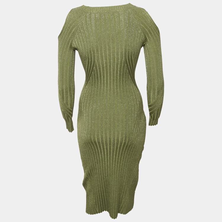 Pre Owned Zimmermann Green Lurex Knit Cold Shoulder Bodycon Dress XS