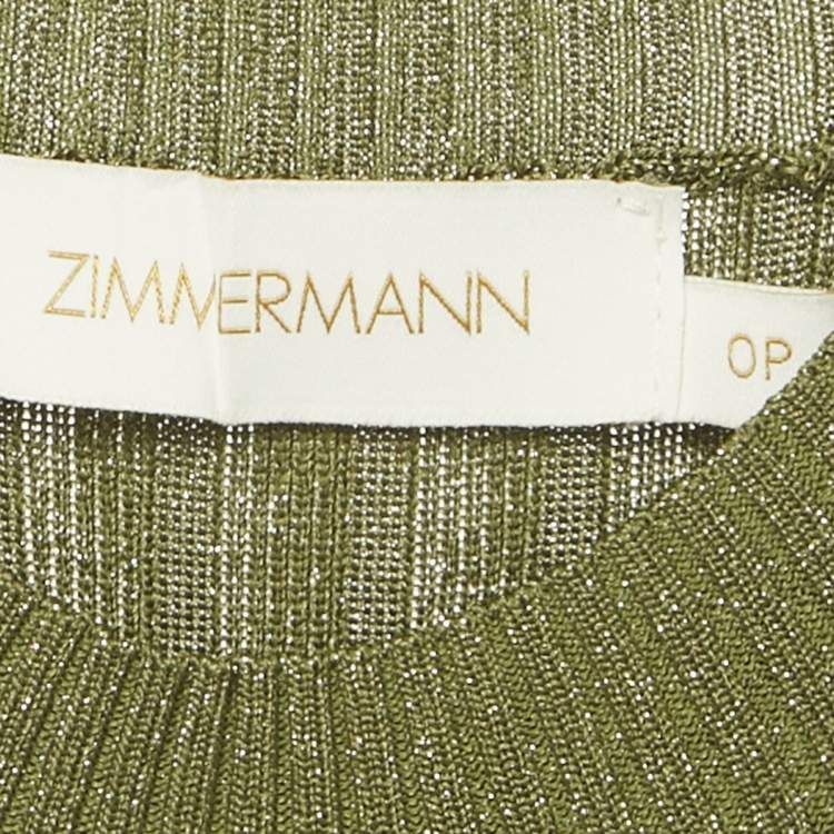 Pre Owned Zimmermann Green Lurex Knit Cold Shoulder Bodycon Dress XS