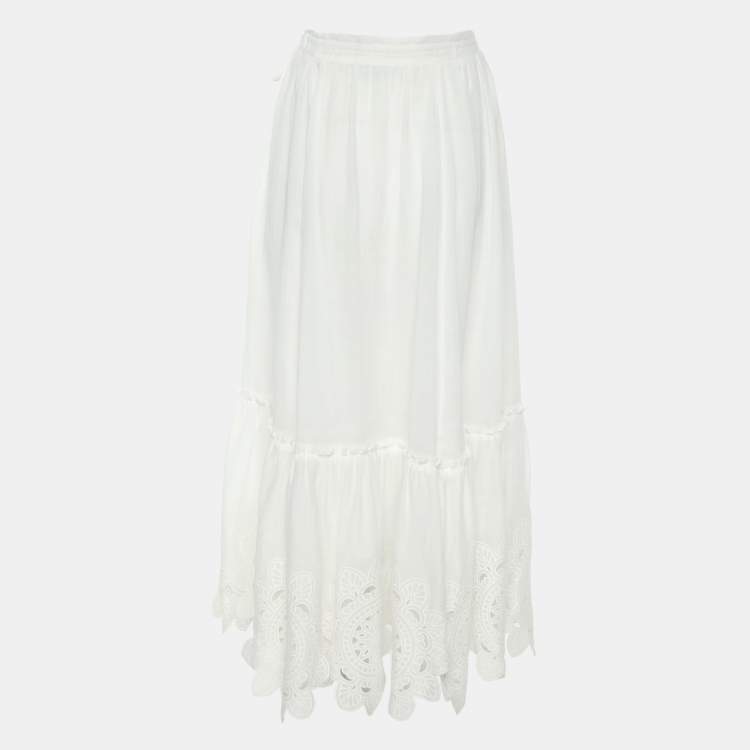Pre Owned Zimmermann White Ramie Floral Lace Maxi Skirt XS
