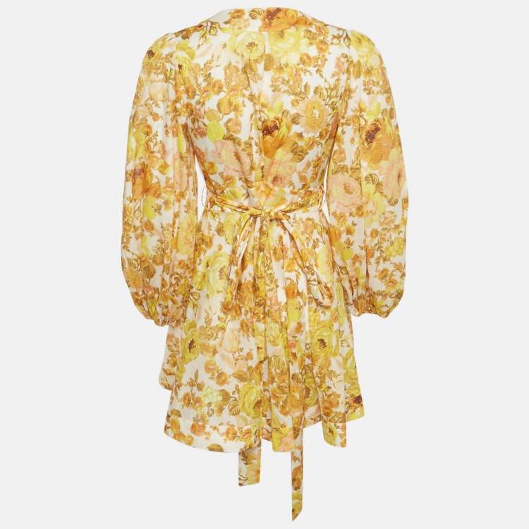 Pre Owned Zimmermann Orange Floral Print Cotton Wrap Mini Dress M