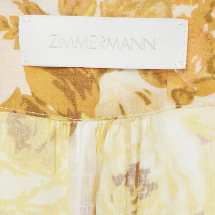 Pre Owned Zimmermann Orange Floral Print Cotton Wrap Mini Dress M