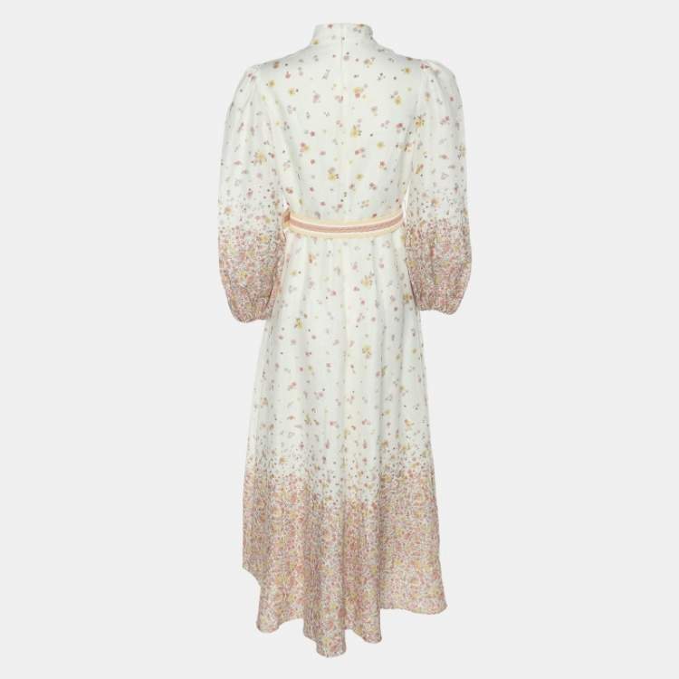 Pre Owned Zimmermann White Floral Printed Linen Carnaby Long Dress S