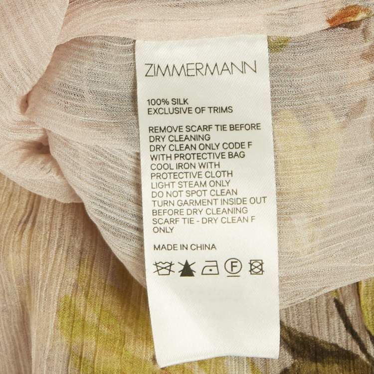 Pre Owned Zimmermann Peach/Pink Floral Print Silk Belted Mini Dress S
