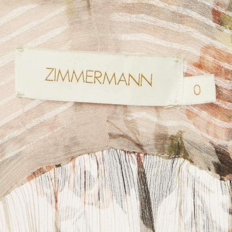 Pre Owned Zimmermann Peach/Pink Floral Print Silk Belted Mini Dress S