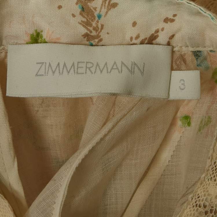 Pre Owned Zimmermann Off-White Floral Print Ramie Tiered Midi Dress L