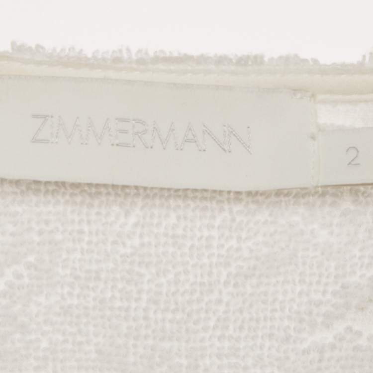 Pre Owned Zimmermann White Palm Tree Terry Cotton Fringed Crop Top M