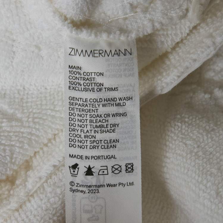 Pre Owned Zimmermann White Palm Tree Terry Cotton Fringed Kaftan Dress M