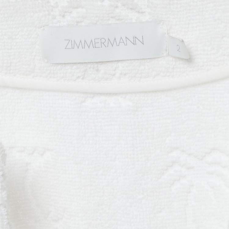Pre Owned Zimmermann White Palm Tree Terry Cotton Fringed Kaftan Dress M
