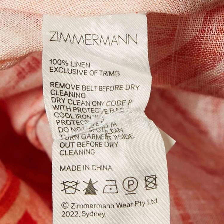 Pre Owned Zimmermann Orange Printed Linen Belted Mini Dress S