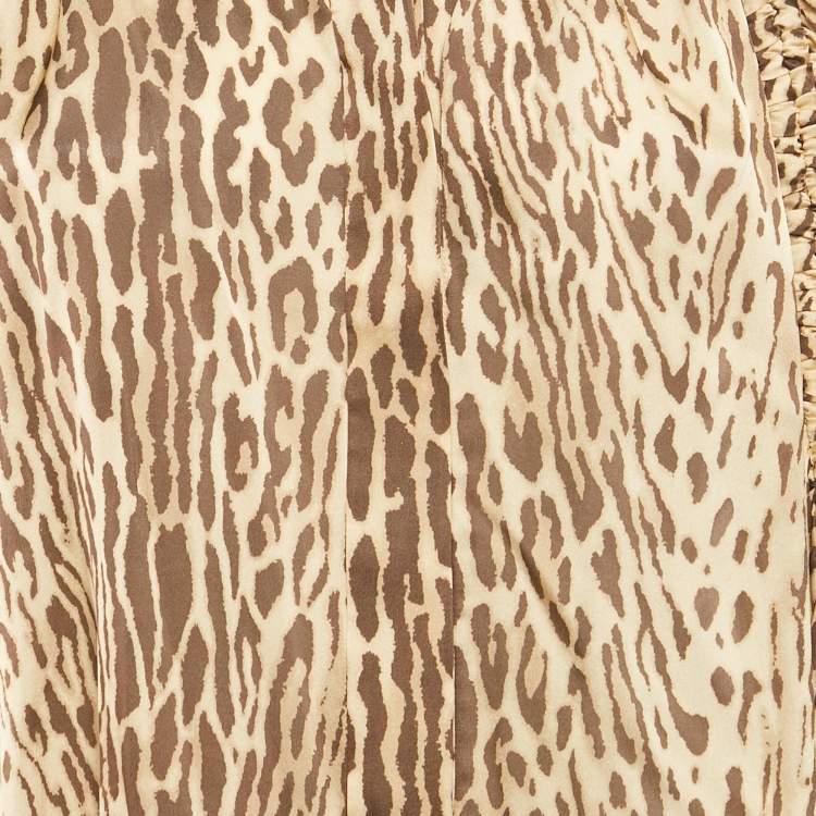 Pre Owned Zimmermann Brown Animal Print Silk Satin Button Front Blouse M