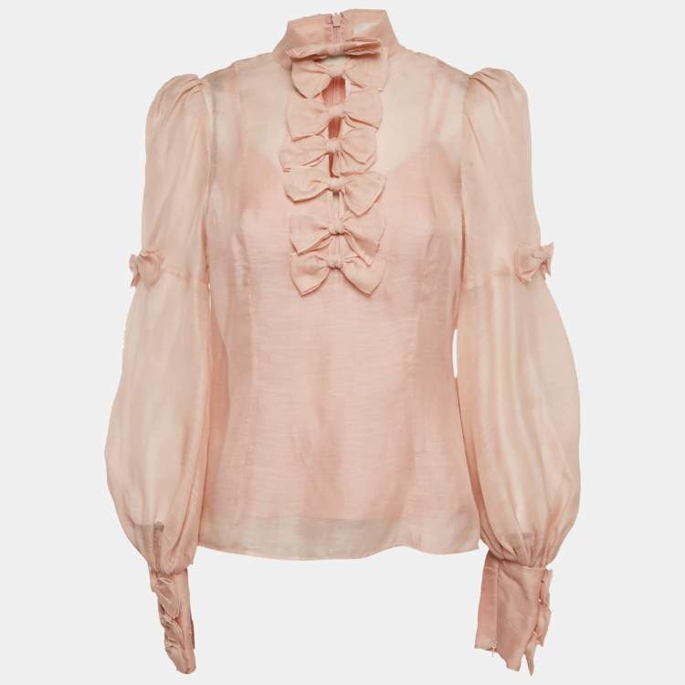 Pre Owned Zimmermann Pink Linen Blend Bow Detail Blouse M
