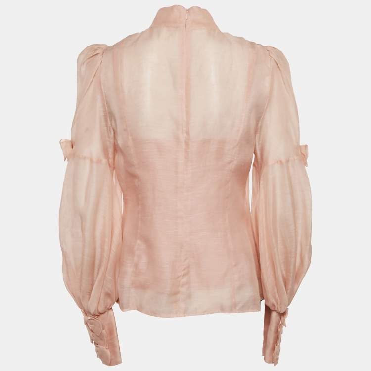 Pre Owned Zimmermann Pink Linen Blend Bow Detail Blouse M