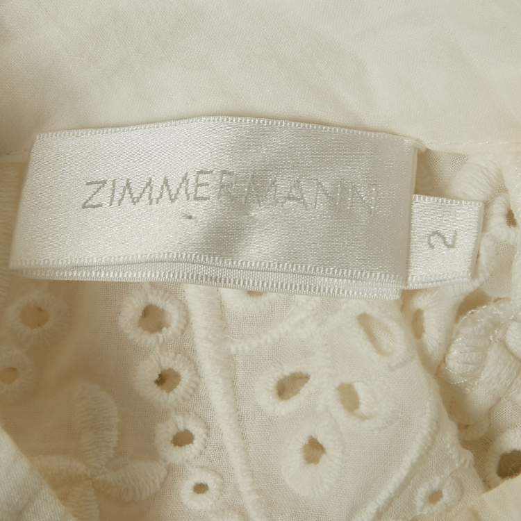 Pre Owned Zimmermann White Cotton Broderie Anglaise A-Line Dress M