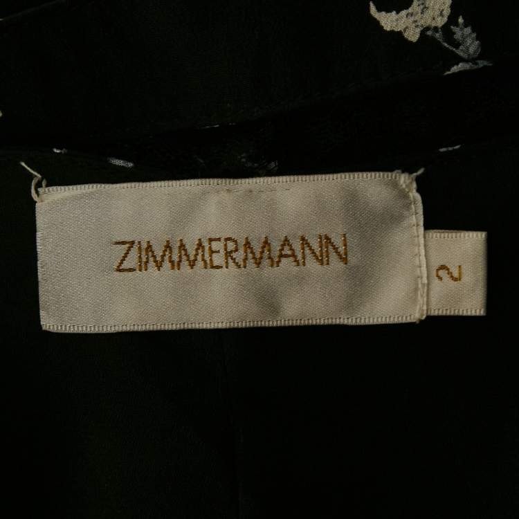 Pre Owned Zimmermann Black Floral Print Silk Lace Trim Jumpsuit M