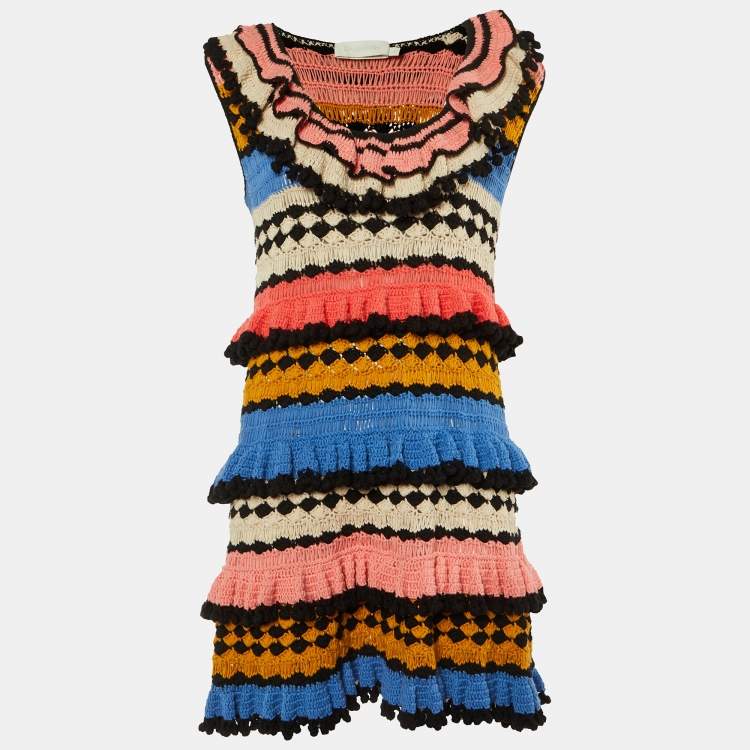Pre Owned Zimmermann Multicolor Crochet Knit Tiered Dress L