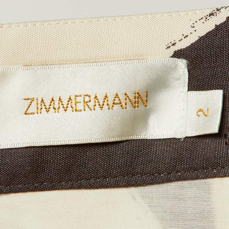 Pre Owned Zimmermann Cream Printed Silk Pleated Shorts M