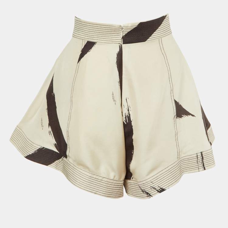 Pre Owned Zimmermann Cream Printed Silk Pleated Shorts M