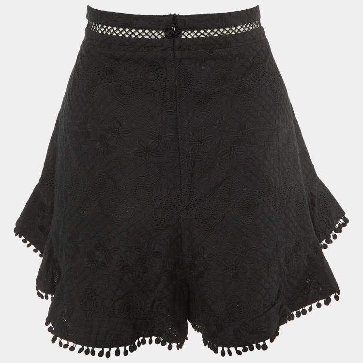 Pre Owned Zimmermann Black Cotton Caravan Flutter Shorts L