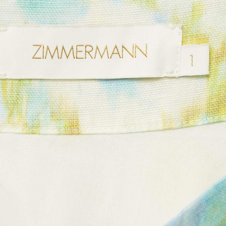 Pre Owned Zimmerman Green Ikat Print Silk Blend High Tied Top & Skirt Set M