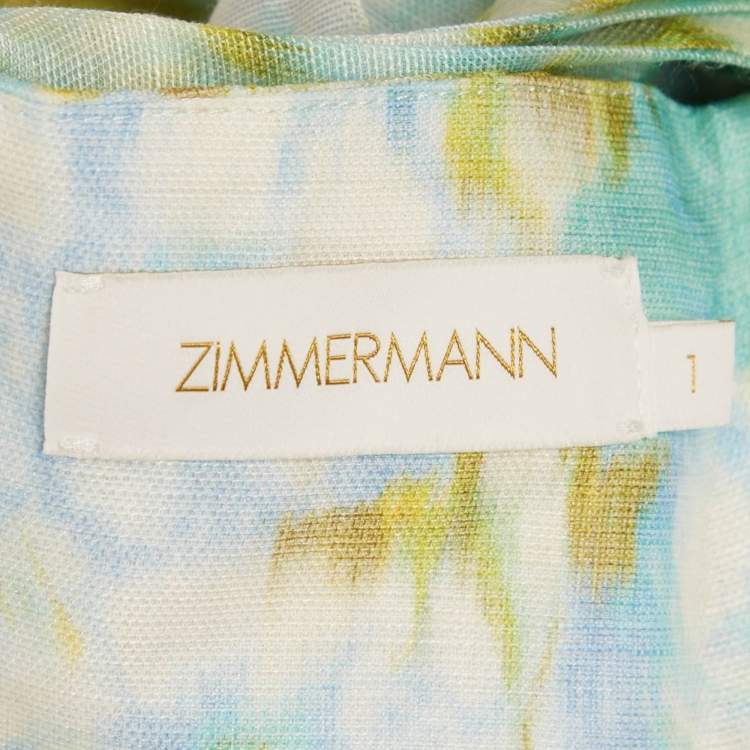 Pre Owned Zimmerman Green Ikat Print Silk Blend High Tied Top & Skirt Set M